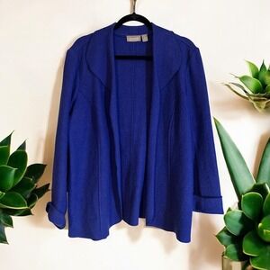 Chico's Women's Blue Wool Blend Open Front Collarless Jacket Blazer Size 3 Flaw‎